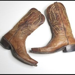 Lucchese 1883 Brown Leather Cowboy Western Boots Pointed Toe Mens 9